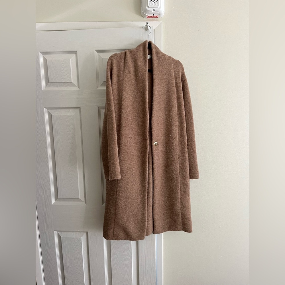 Vince merino wool long shawl cardigan, size medium light pink